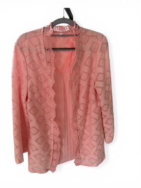Pink Lace-Trim Two-Piece Cardigan Set Attached Shell Size XL (Brand Unknown)